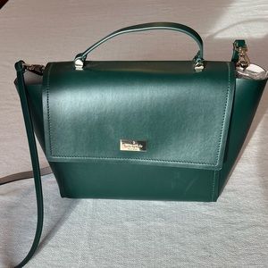 Kate Spade Dark Green Smooth Leather Top Handle Satchel w Crossbody Strap